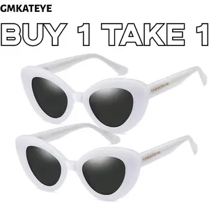 2pcs GMKATEYE White Retro Cat-Eye Sunglasses Y2K Style 100% UV Protection Anti-Glare Scratch-Resistant for Travel & Outings Buy 1 Take 1