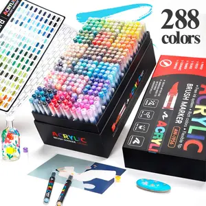 288 Acrylic Paint Markers with Elastic Brush Tip,Quick-Drying Waterproof Ink Pens for Multi-Surface(Rock, Wood, Ceramic, Glass, Canvas, Plastic, Metal), IdealArt Crafts Supplies Gift Set