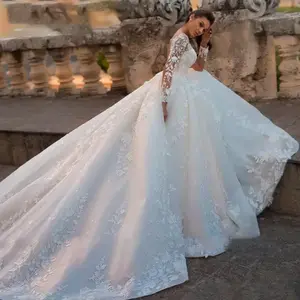 LaceCorsetWeddingDressV-neck2025NewLargeTrailingWeddingDressVintageSexyTulleLongSleeveWeddingDress