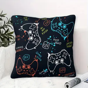 Gaming Controller Throw Pillow (1 Piece, 17.71"×17.71"), Gamer Graffiti Style Decorative Pillow, Soft Plush Cushion for Boys Bedroom, Game Room, Couch & Dorm (Pillow Core Included)