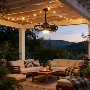 20" Outdoor Ceiling Fan, Caged Ceiling Fan, IP44 Waterproof Gazebo Fans with 6 Speed Reversible, Timer, 3CCT for Outdoor Patio Porch