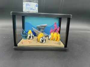 Aquarium with 3 Realistic Fish Miniature Fish Tank Compact Design for Small Spaces Decorative Elements Included