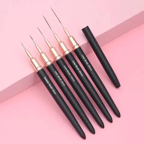 5 Nail Art Brushes Set, Manicure Brush, Metal Pen Holders, Detail Striped Brushes, Fine Line Pens, Floral Painting Tools, UV Gel Polish, Nail Design Pen, Nail Tech Supplies, DIY Nail Art, Home Nail Art, Nail Art Accessories, Nail Art Equipment, 4-25mm