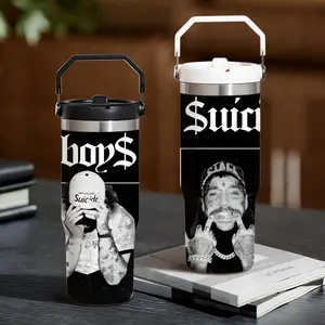 Rapper $uicideboy$ Vacuum Flasks 30oz Stainless Steel Flip Straw Tumbler with Handle | Leakproof Twist Lid | Double Wall Vacuum Insulated BPA-Free Reusable Cup for Gym, Work & Travel