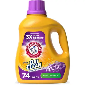 ARM & HAMMER Plus OxiClean Odor Blasters Liquid Laundry Detergent, Baby-Safe Stain Attacker, Odor Remover, Fresh Botanical Scent, 74 Loads, 96.2 Fl Oz