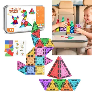 Portable Magnetic Building Blocks Toy - 26pcs Assorted Shapes (Squares, Triangles), Safe Educational Toys for Kids 3+, Travel-Friendly with Storage Case
