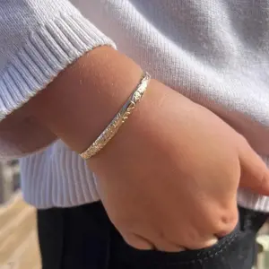 14k Gold Filled Cuff Bracelet – Adjustable 4mm Wide Floral Bangle, Keepsake Gift for Girls