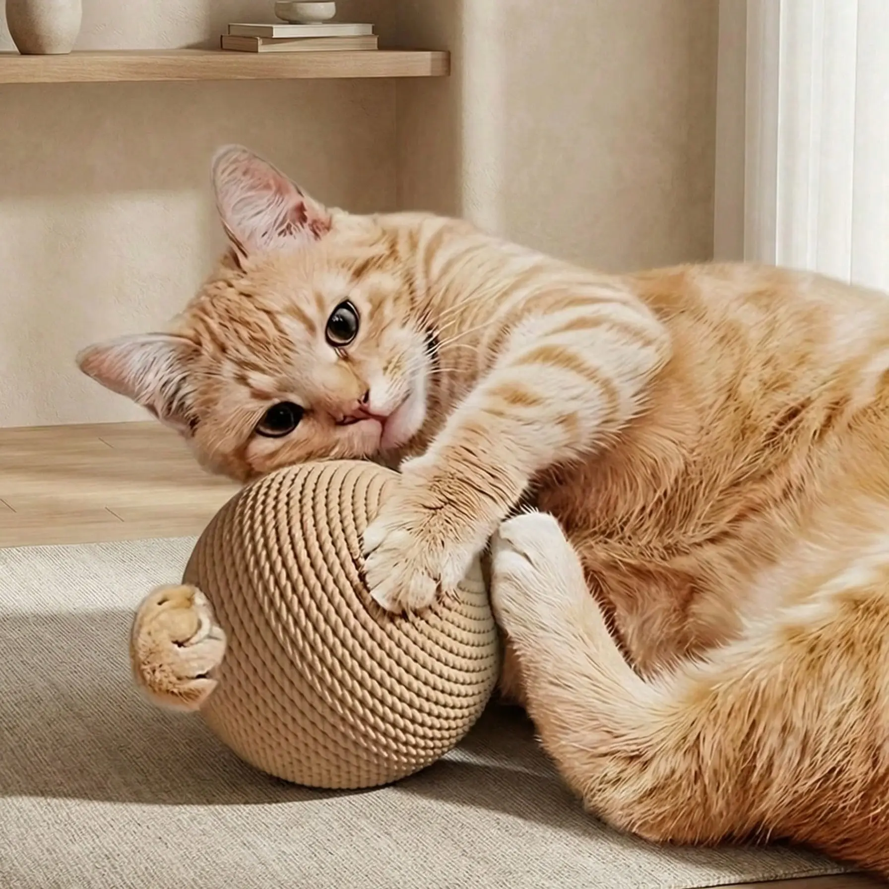 Large Jute Cat Ball Toy, Self-Entertainment, Durable and Safe Indoor Use, Bite-Resistant, Ideal for Cats, Fun and Interactive Play