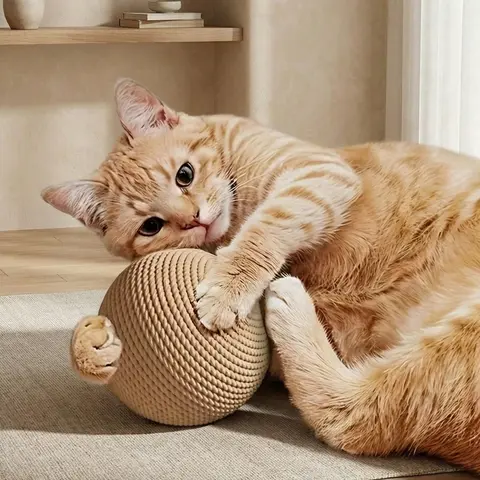 Large Jute Cat Ball Toy, Self-Entertainment, Durable and Safe Indoor Use, Bite-Resistant, Ideal for Cats, Fun and Interactive Play