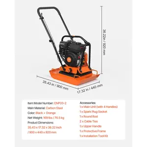 VEVOR Plate Compactor, 7 HP 196CC Gas Engine, 5400 VPM Vibrating Ground Rammer, 4440 lbs Compaction Force, 23x 18 in Plate, Walk Behind Compactor for Paver Landscaping, Asphalt, Foundation, Soil