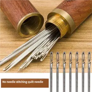 30-Count Self-Threading Needles with Wooden Needle Case | Easy-to-Thread | Multi-Purpose Household Hand Sewing Needles | Sewing Supplies for Home Use | for DIY Embroidery, Mending & Sewing Projects
