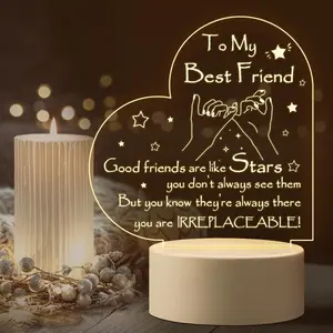 USB Charging Acrylic Night Light, 1 Count Creative Heart Shaped Letter & Hand Pattern Night Light, Friendship Gifts for Best Friend, Birthday Gift & Graduation Gifts, Light Up Electronic