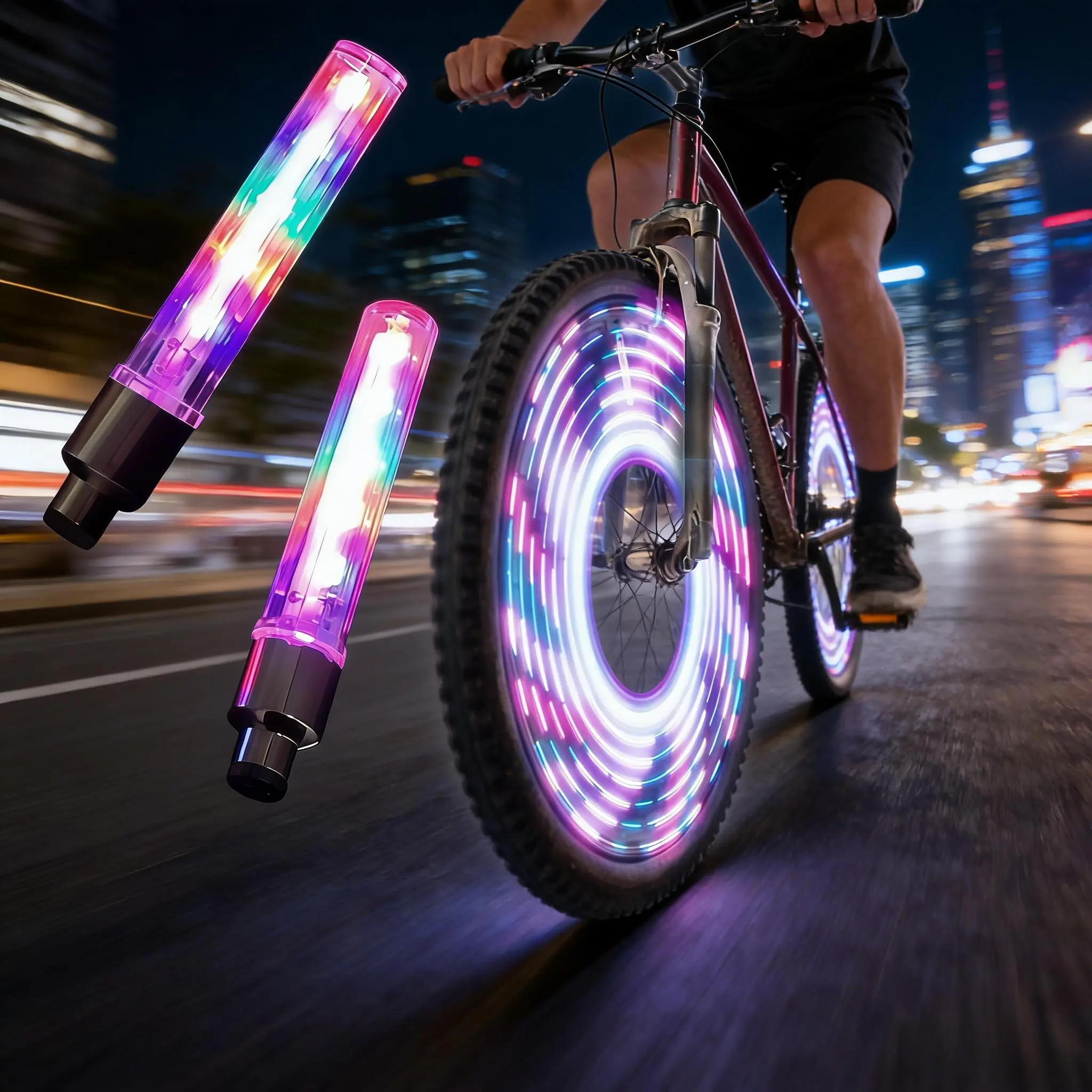 2Pcs Waterproof LED Wheel Valve Lights,5 LEDs 7 Lighting Modes,American Valve,Easy to Install,for Bikes Motorcycles Cars