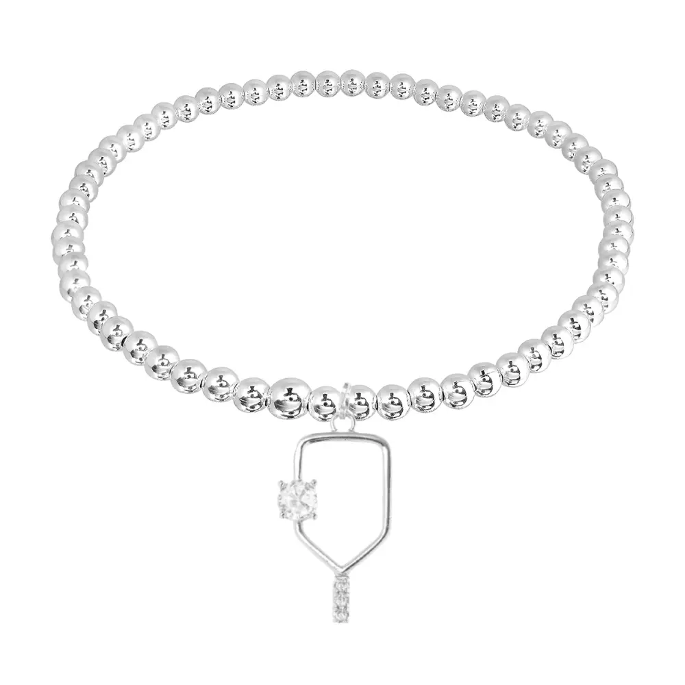 Pickleball CZ Beaded Stretch Bracelet - Pick Color