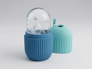 Silicone Cooling Massage Roller, Reusable Ice Mold for Physical Cooling & Recovery, Blue & Green Design, Leak-Proof Water Inlet and Capacity Control.