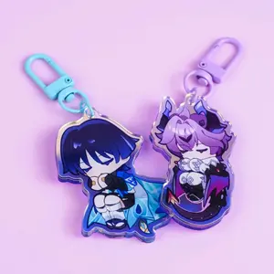 Genshin Impact Durin & Wanderer Chibi Acrylic Keychain - Sleepy Themed Lobster Clasp Charms