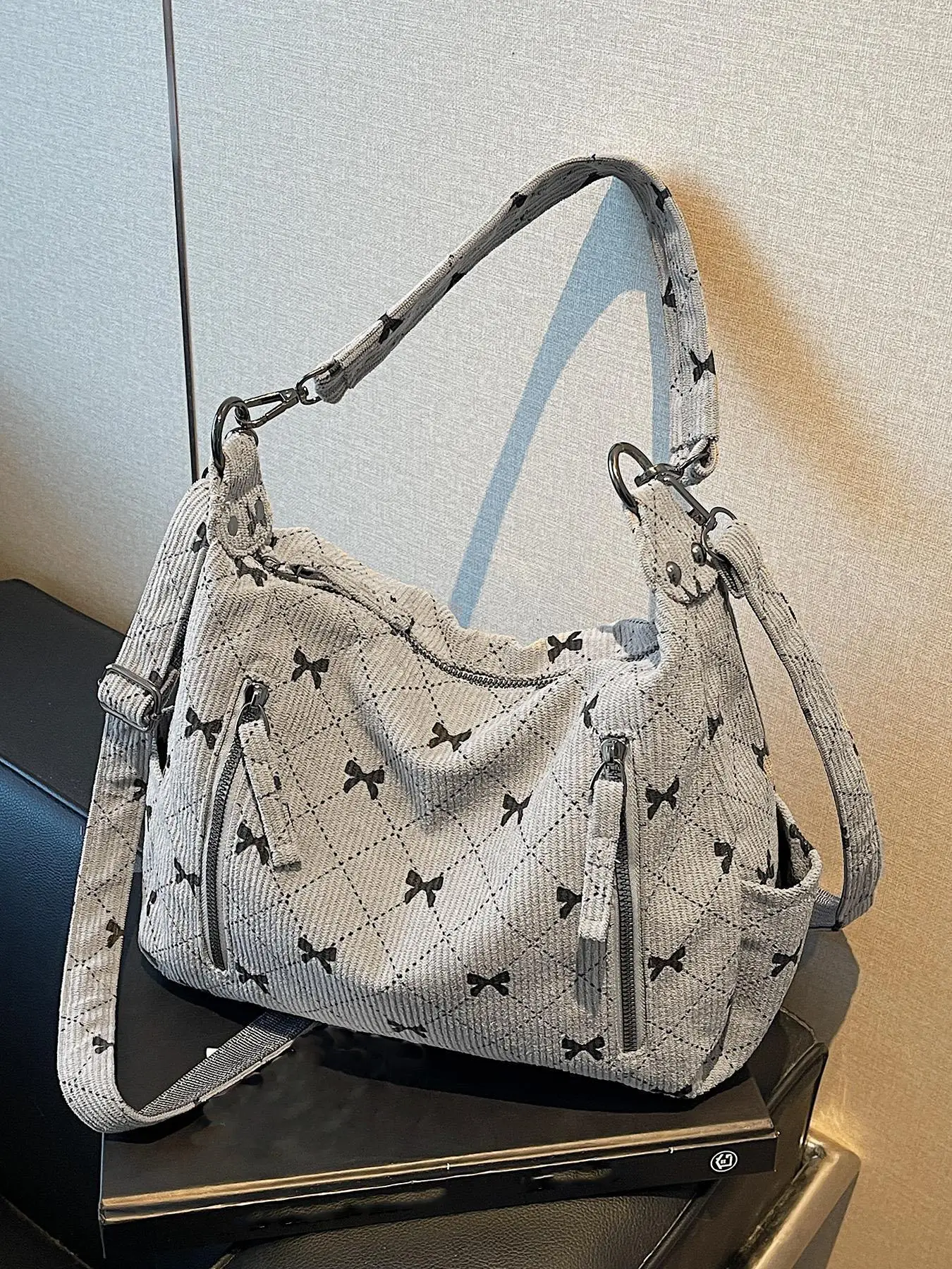 Women's Fashionable Colorblock Corduroy Crossbody Tote Bag, Casual Versatile Zipper Shoulder Bag for Daily Used, Trendy All-match Commuter Bag