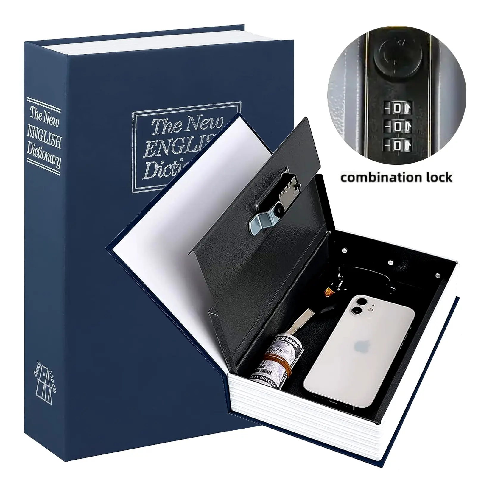Authentic Book-Design Stainless Steel Secure Lock Box - 1-Count Hidden Box with Combination Lock, Non-Smart Device for Concealing Valuables, Cash, Jewelry, Passports, Home & Office Stationery Supplies, Travel