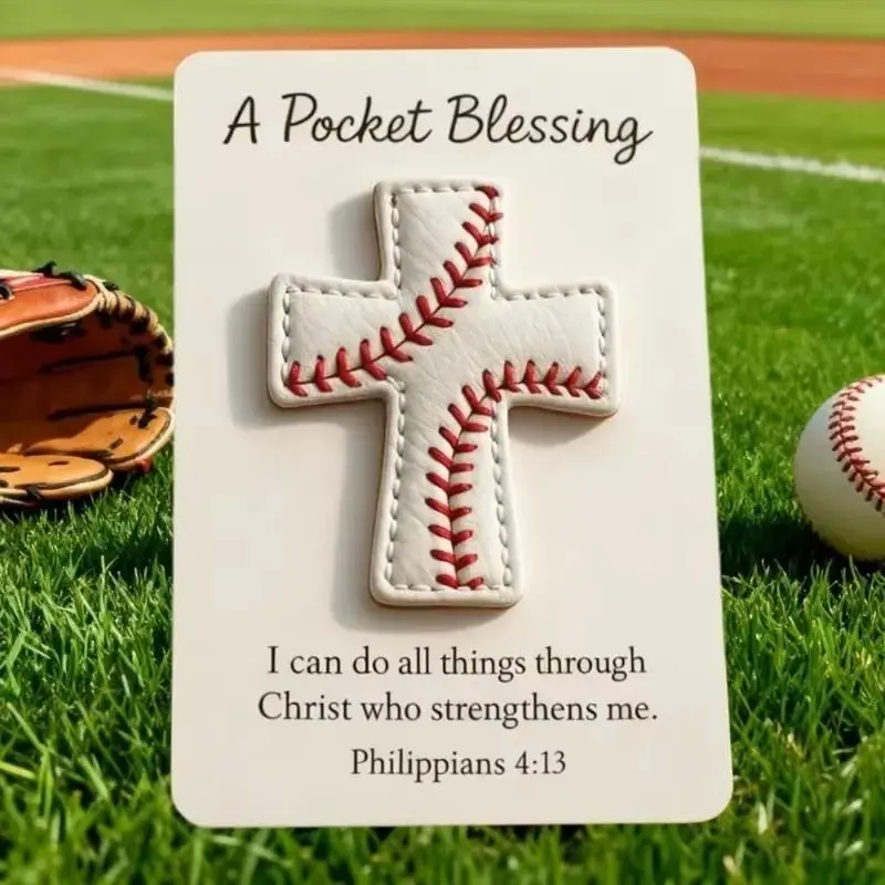 Handmade Cross Pocket Blessing DIY Craft Pocket-Sized Softball Cross Edition Relieve Stress Card Baseball Cross Edition Gifts White