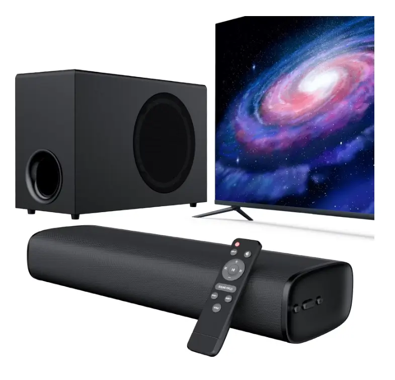 Upgraded Sound Bar for Smart TV with Subwoofer, Deep Bass Surround Sound System, Bluetooth ARC Optical AUX for TV PC Gaming Projectors, Ideal for Gift