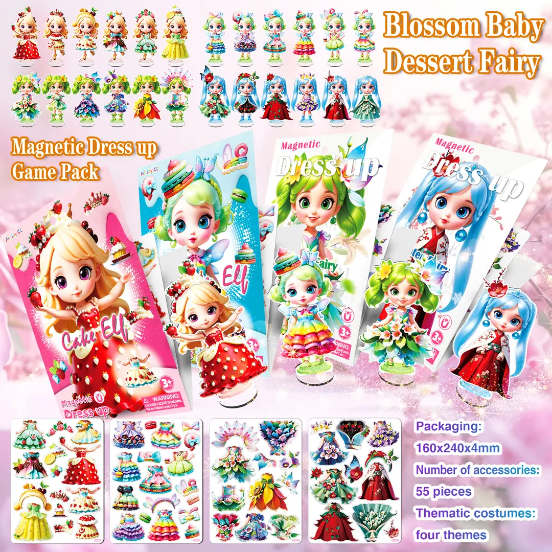 Blossom Baby Dessert Fairy Magnetic Dress Up Game Pack - 4 Themes, 55 Pcs, Strong Magnet, 3+ | Educational Toy for Girls Gift"/"Birthday Gift Cute Sensory