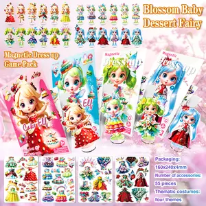 (4-Pack)Flower Fairy Princess Magnetic Dress - Up Stickers - No Cutting Required | Dessert Elf Baby Dress - Up Set | Cute Gift for Girls, Perfect Birthday Present