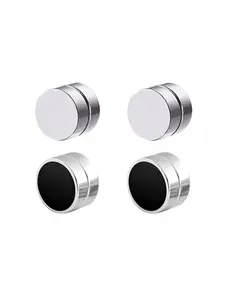 2 Pairs Simple Fashion Hip Hop Punk Stainless Steel Ear Clips, Ear Clip Set, Creative Lightweight Magnetic Stud Earrings, Unisex Style for Daily Wear and Gifts, Versatile Earrings, Fashionable Earrings, High Quality Earrings