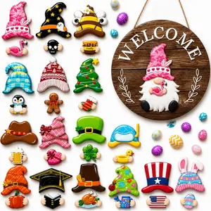 Unique DIY Craft Gift Rustic Wood Grain Gnome Welcome Sign, Custom Mixable Magnetic Seasonal Wooden Home Decor