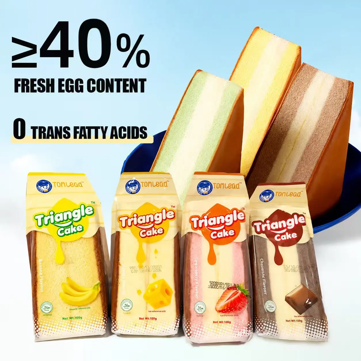Triangle Cake, Individually Wrapped Soft & Fluffy Sponge Cakes, Cheese, Strawberry, Banana & Chocolate Flavors, Ready-to-Eat Sweet Snacks for Breakfast, Coffee & On-the-Go