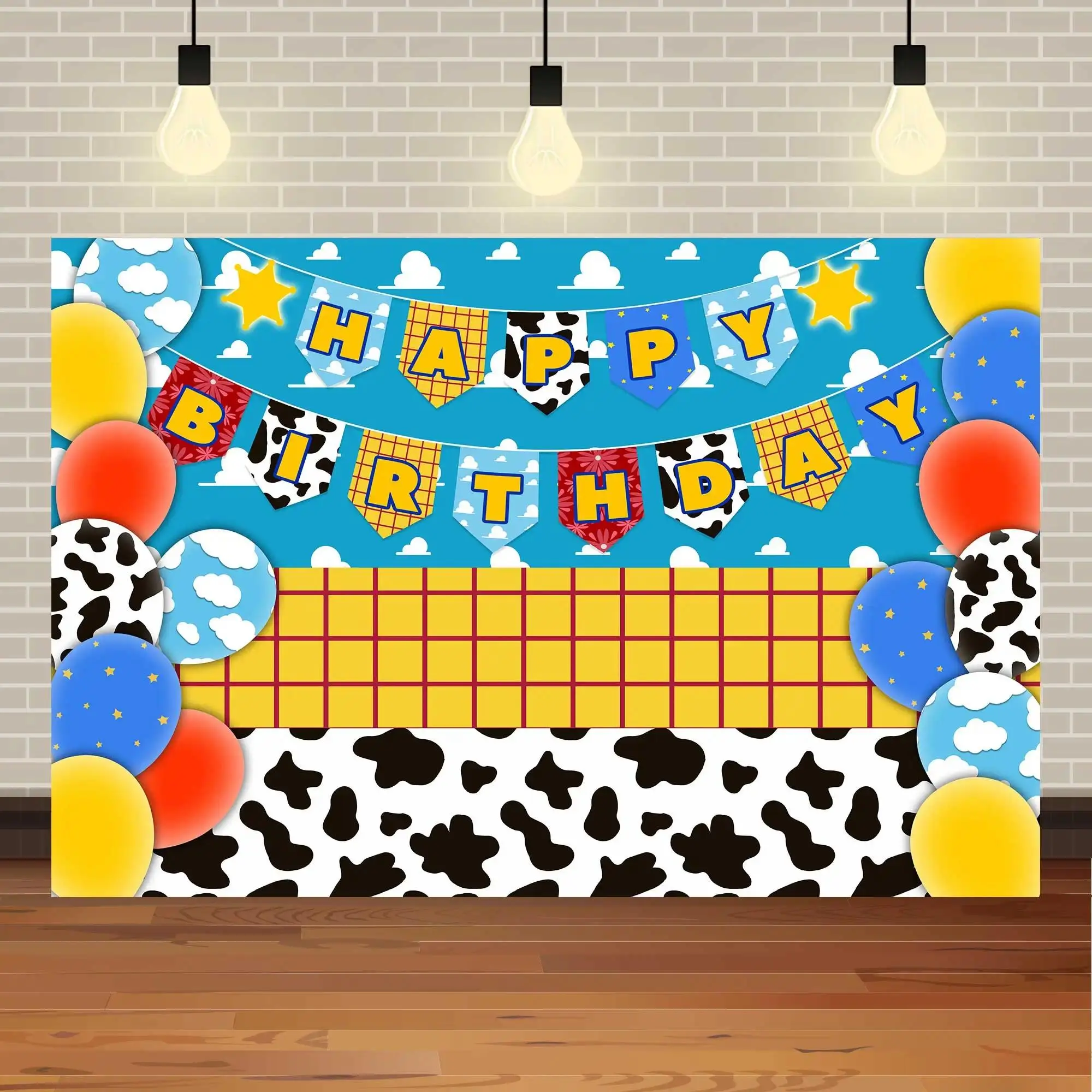 Birthday Party Cute Cartoon Background Fabric Cowboy Theme Decoration Anime Photography Photography Props Activity, Photo Backdrops, Backdrop Wraps