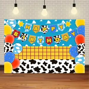 Birthday Party Cute Cartoon Background Fabric Cowboy Theme Decoration Anime Photography Photography Props Activity