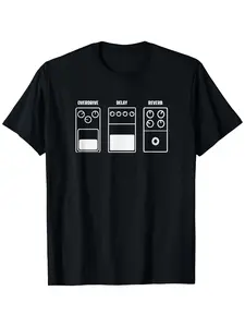 Men's 100% Cotton Guitar Pedal Stomp Box T-Shirt - Chorus, Delay, Overdrive & Volume Knob Design with Chords/Scales/Arpeggios - Music Lover Tee for Guitarists, Casual Shirt (Sizes S-XXXL) - Ideal Gift for Musicians