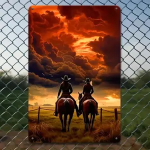 Aluminum Sunset Horse Riding Western Mural for Living Room Bedroom Wall Decor Aluminum Material Design