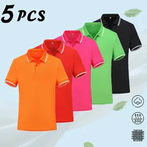 5pcs Short Sleeve Polo Shirt Turn-down Collar Striped Design Men Comfortable Breathable Multicolor Casual Tops Set good graphic tees