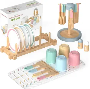 UMU Wooden Play Kitchen Accessories Toys for Toddlers 3-5 Kids Play Kitchen with Realistic Plates & Dishes & Tableware Montessori Pretend Christmas Birthday Gifts for 3 4 5 6 Years Girls Boys