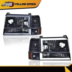 6PCS Fit FOR 92-96 FORD F150-F350 LED DRL HEADLIGHTS BUMPER LAMP BLACK/Smoked