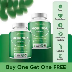 Rosabella Moringa Powder Capsules 800mg - Immune Support, Gut Health & Focus Enhancement - Reduce Inflammation, Boost Memory & Daily Wellness