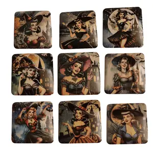 Vintage Witch Magnets Set of 9 High-Quality Decorative Refrigerator Magnets 2x2 Inches Personal Touch Kitchen Decor Gift Decoration Gothic Witchy Pin-up Style Halloween Photo Customized