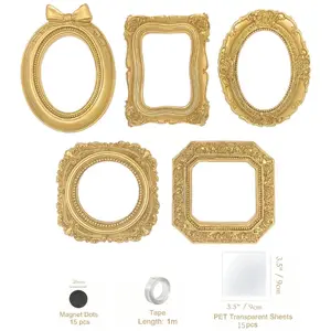 5 Packs Mini frame Small Picture Frames Magnetic Picture Frames for Refrigerator Vintage Picture frames Antique Vintage gold frame Jewelry Display Photo Frame Christmas Decor