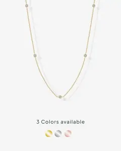 14K Gold Plated Station Necklace for Women - Dainty Choker Simulated Diamond Necklace - Lightweight Womens CZ Chain Necklace