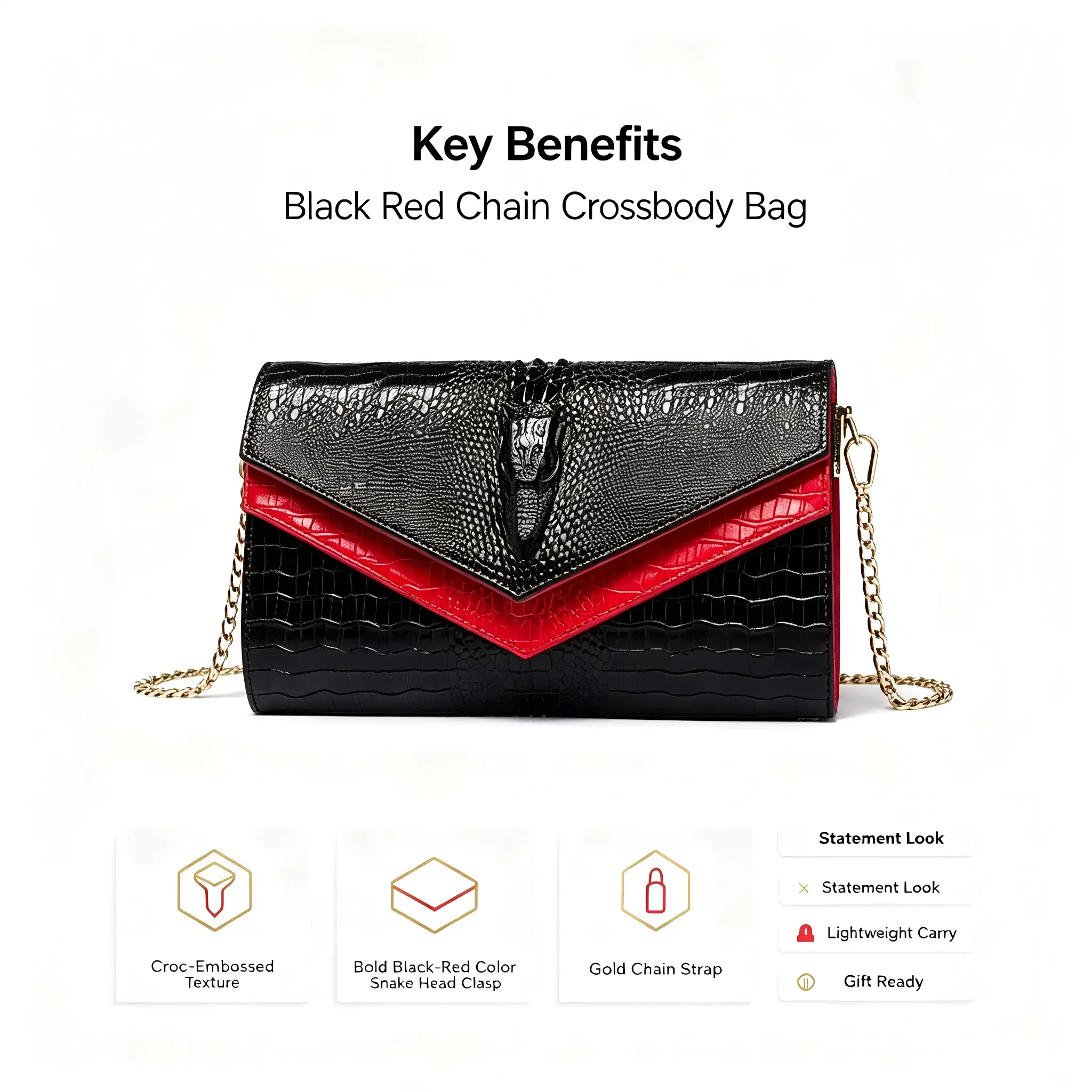 Women's Elegant Luxury Croc Embossed PU Leather Evening Handheld Clutch - Compact Handheld Chic Wristlet with Unique Handle, Versatile Colors for All Seasons (Chic Women's Clutches & Wristlets), Year-Round Use, Croc Embossed Leather Women's Clutches & Wri