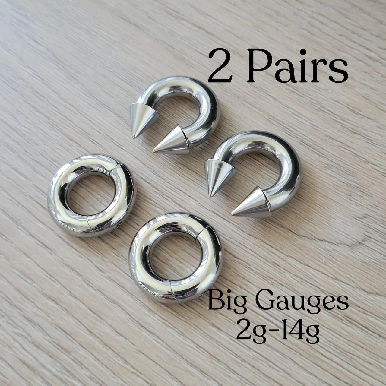 2 PAIR Silver Gauges Spike Horseshoe Clicker Ring Plugs 2g 4g 6g 8g 10g 12g 14g Hinged Hoop Earrings Steel Big Gauges Ear Piercing men women