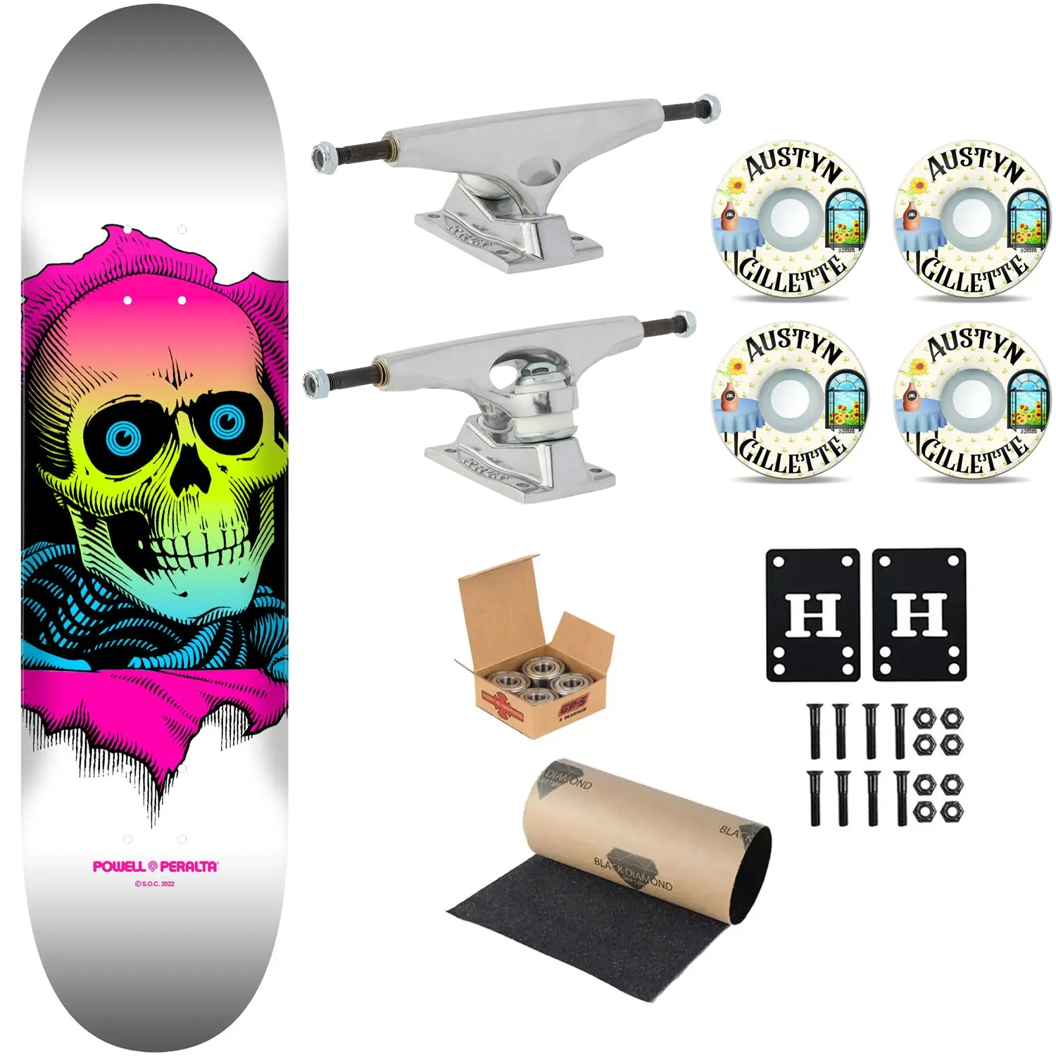Powell Peralta Premium Skateboard Ripper Lime Fade White 8.5" Krux Trucks, SML Wheels, Independent Bearings