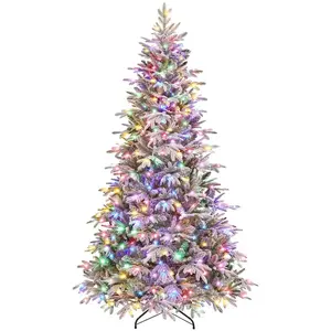 【Led Light】Yaheetech Pre-Lit Flocked Fir Christmas Tree with LED Lights & PVC Tips, Foldable Stand & Kraft Paper Protection Ornaments Room Decoration Decor Does not apply