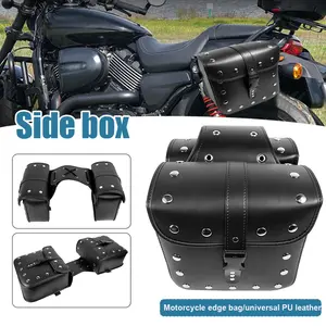 Universal Motorcycle Side Bag for Sportster XL883 / XL1200 - PU Leather Water-Resistant Saddle Pouch Quick-Install Straps Tool Storage Compartments