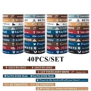 Christian Bible Verses Silicone Wristbands 40pcs for Men & Women,popular Bible Verses Daith Rubber Bracelet,religious Jewelry Gifts Comfortable and Lightweight – Perfect Gifts for Various Events&activity