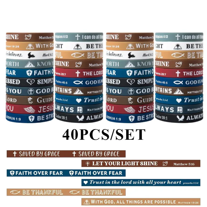 Female Bible Verses Silicone Wristbands (40pcs) - Faith-Based Message, Cross & Scriptural Text, Body-Safe Religious Jewelry Gifts, Comfortable Lightweight Costume Accessories for Events