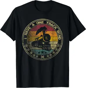 100% Cotton Top I Have A One Track Mind Train Retro Engine Model Railroad T-Shirt