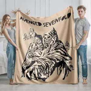1 piece Avenged Sevenfold Skeleton Warrior Illustration Design themed flannel blanket, Ghost Face Blanket - Oversized fluffy warm sofa blanket, all-season multi-purpose, machine washable, digital print design, 100% polyester
