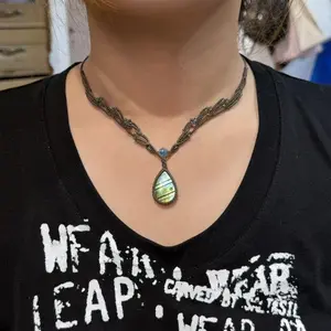 Labradorite Necklace Macrame Handcrafted Unique Gift Boho Ethnic Minimalist Jewelry Stone of Magic Made to Order